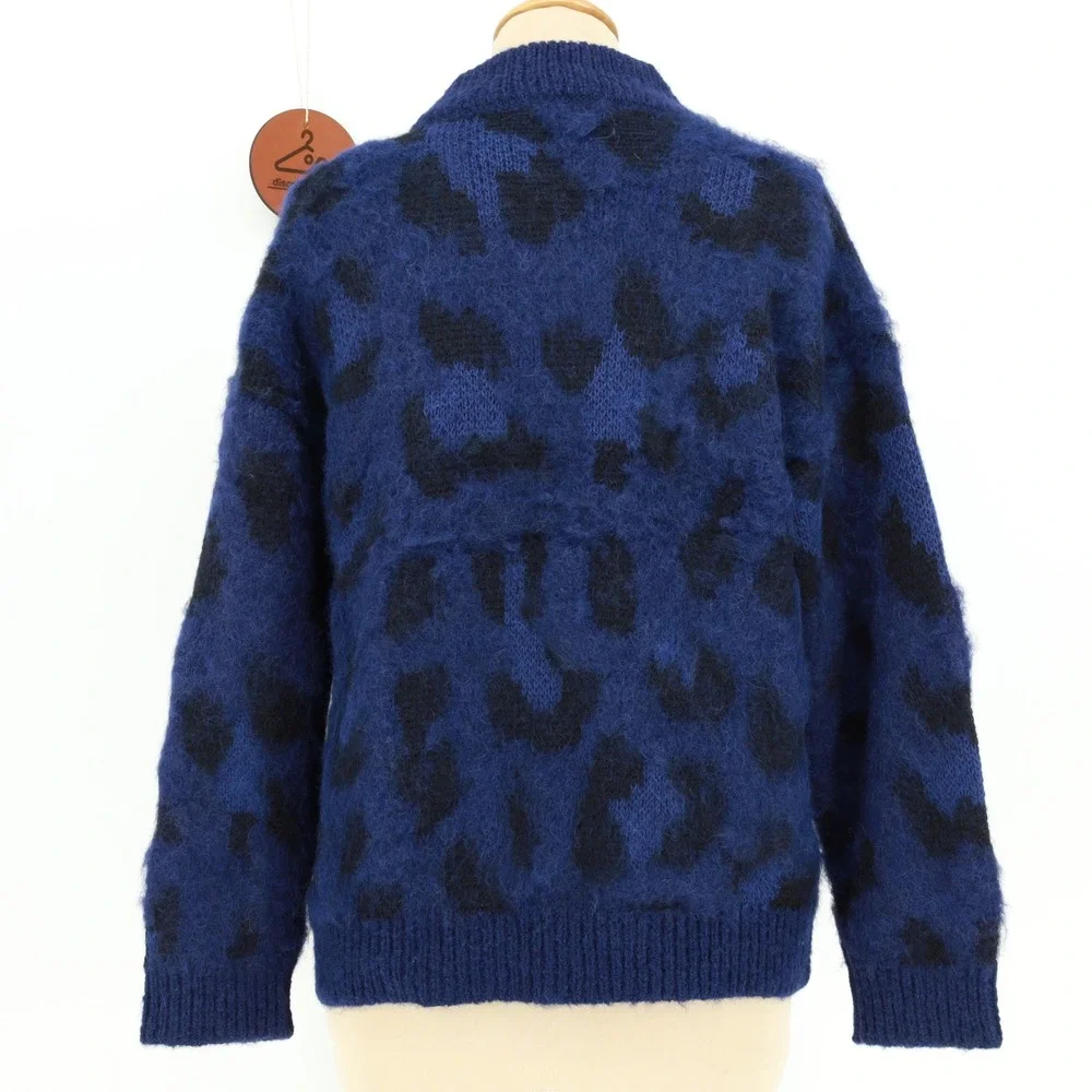 Kate Spade Wild Ones Leopard‎ Sweater Blue Black Alpaca Wool Size Medium NWOT